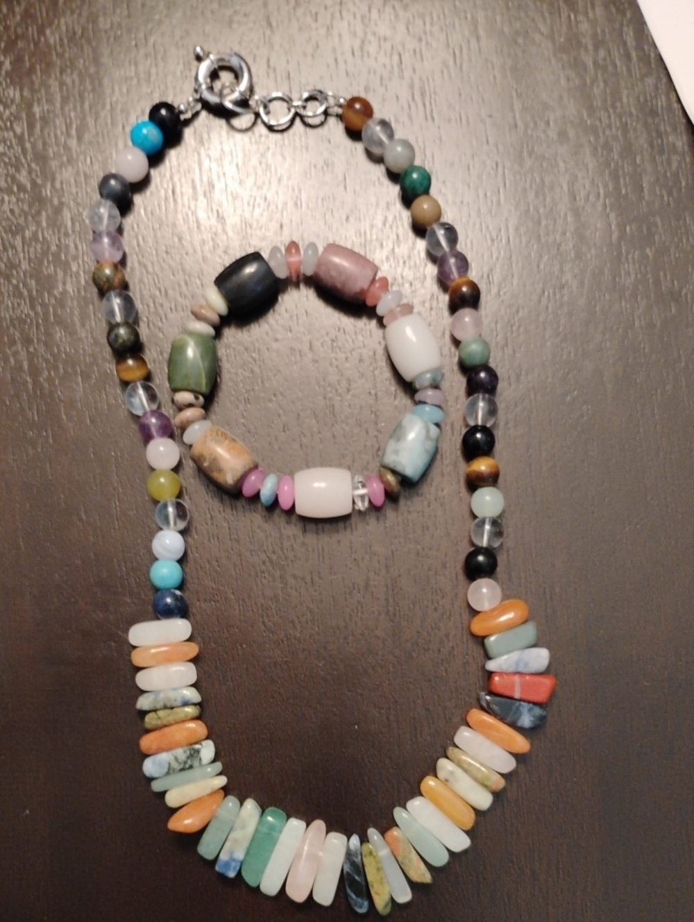 Handmade Polished Multicolor Gemstone Beaded Necklace and Bracelet Set